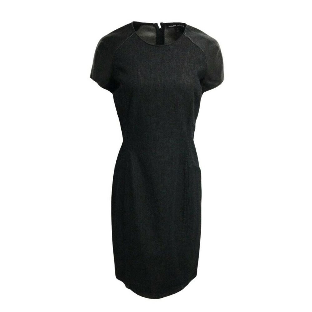 Ralph Lauren Black Label Denim Lamb Leather Trim Cocktail Sheath Dress Size 2/4